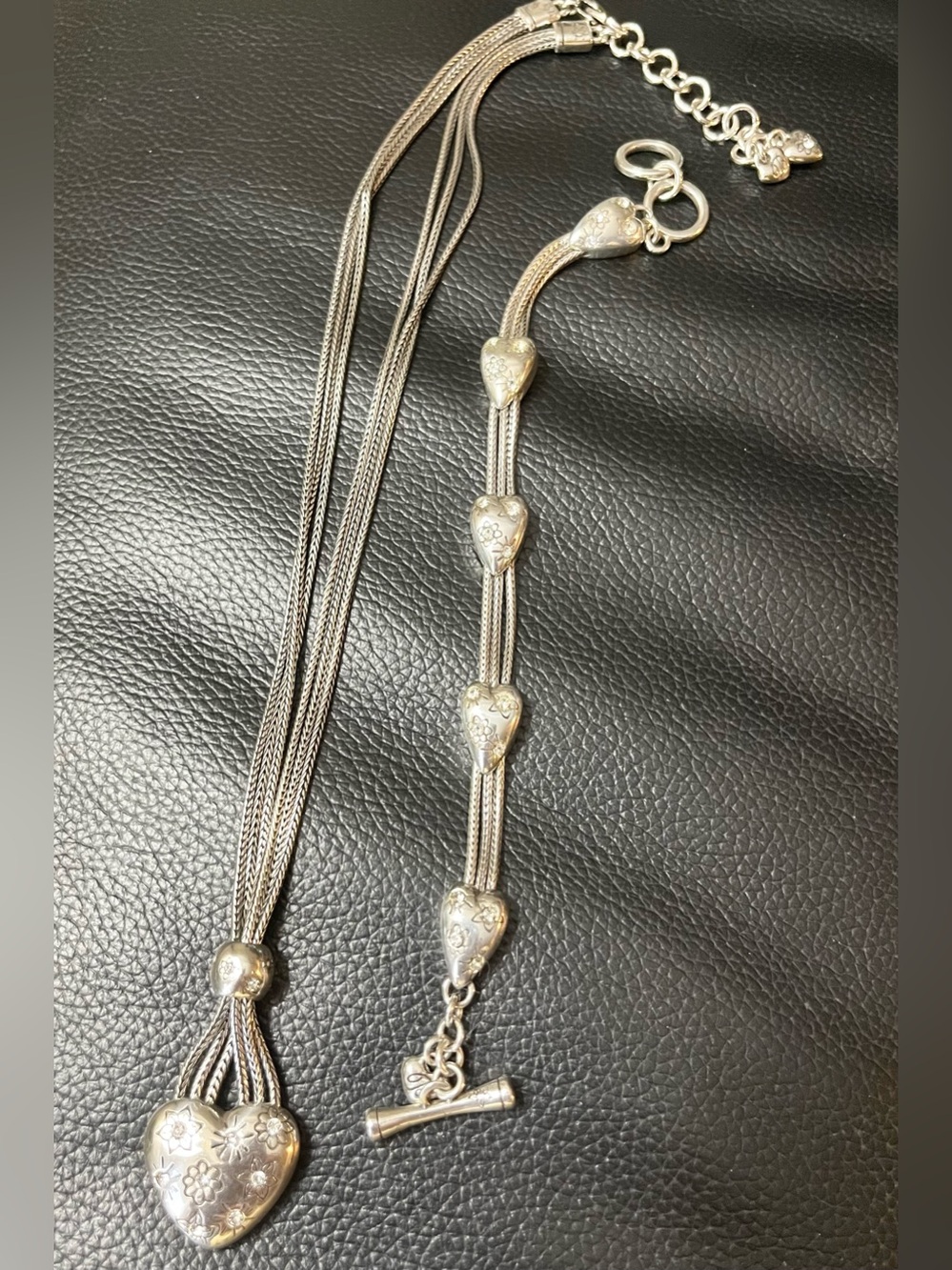 Brighton Silver Heart Multi-Strand Necklace and Bracelet Set